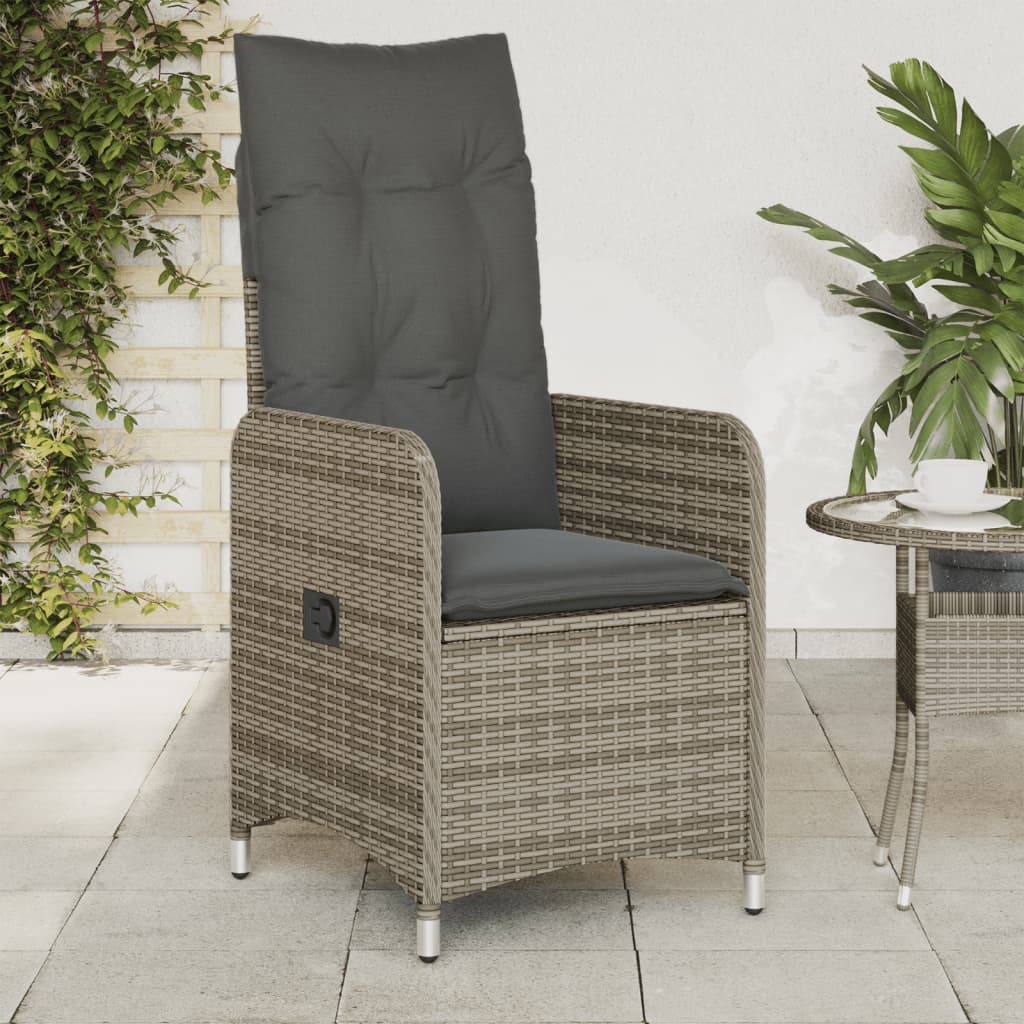 Vetonek Sillón reclinable de jardín con cojines ratán sintético gris