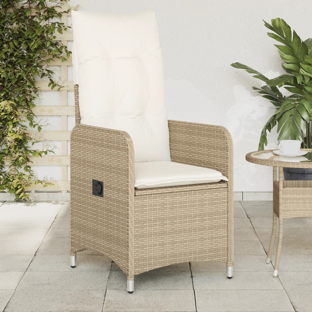 Vetonek Silla de jardín reclinable con cojines ratán sintético beige