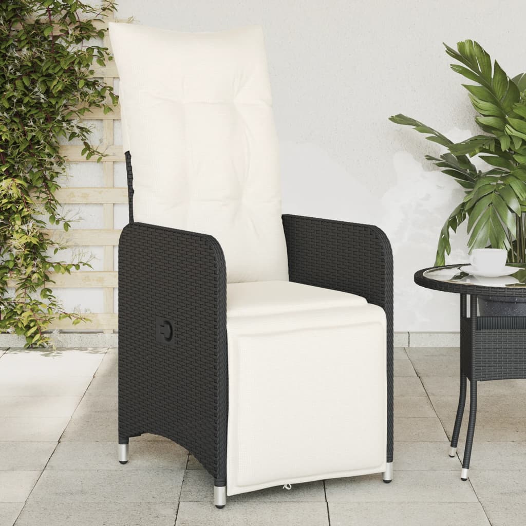 Vetonek Sillón reclinable de jardín con cojines ratán sintético negro