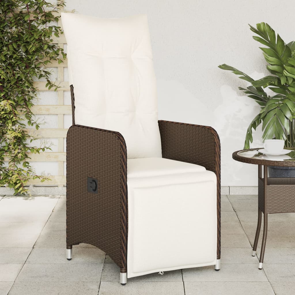 Vetonek Sillón reclinable de jardín con cojines ratán sintético marrón