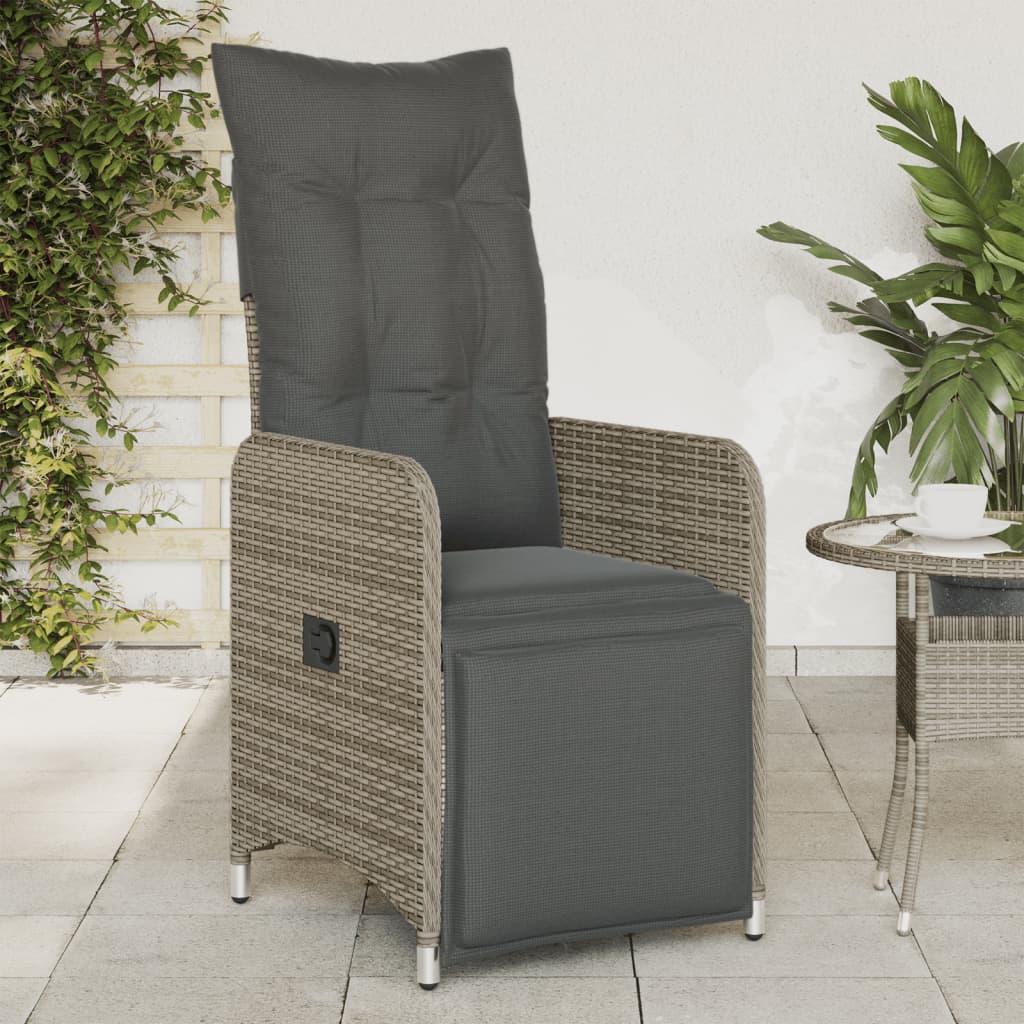 Vetonek Sillón reclinable de jardín con cojines ratán sintético gris