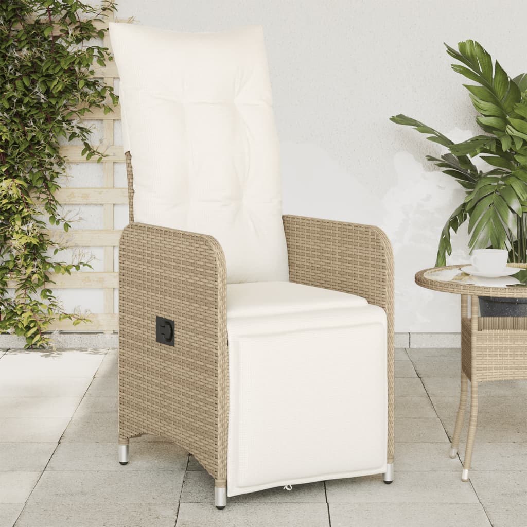 Vetonek Silla de jardín reclinable con cojines ratán sintético beige