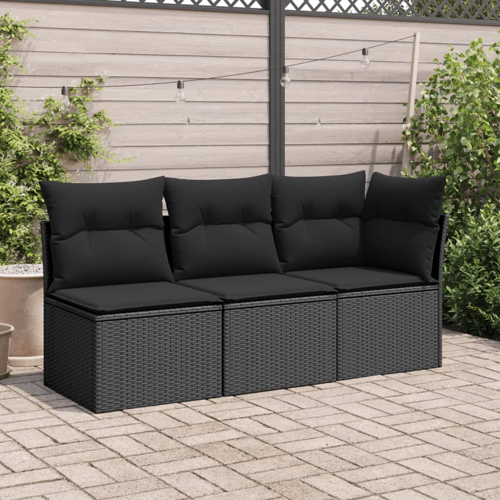 Garten -Ecksofa mit schwarzen synthetischen Kissen