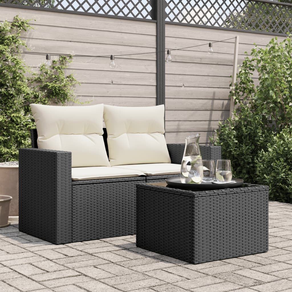 Mesa de jardín superficie de vidrio ratán PE negro 55x55x37 cm