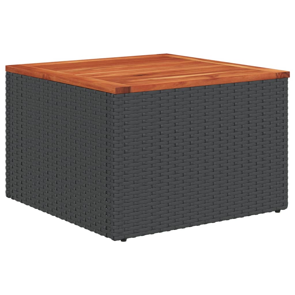 Mesa de jardín de madera de acacia y ratán PE negro 55x55x37 cm