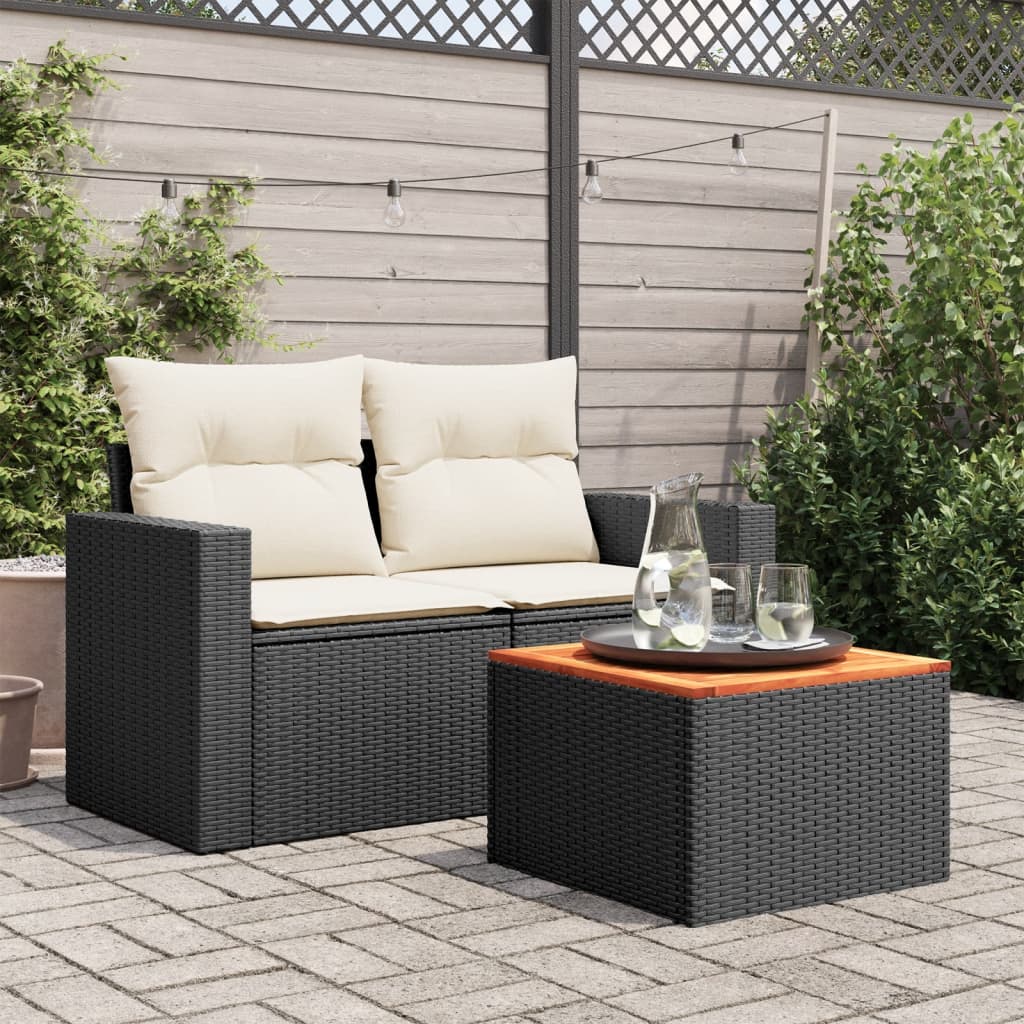 Acacia wooden garden table and ratán pe black 55x55x37 cm