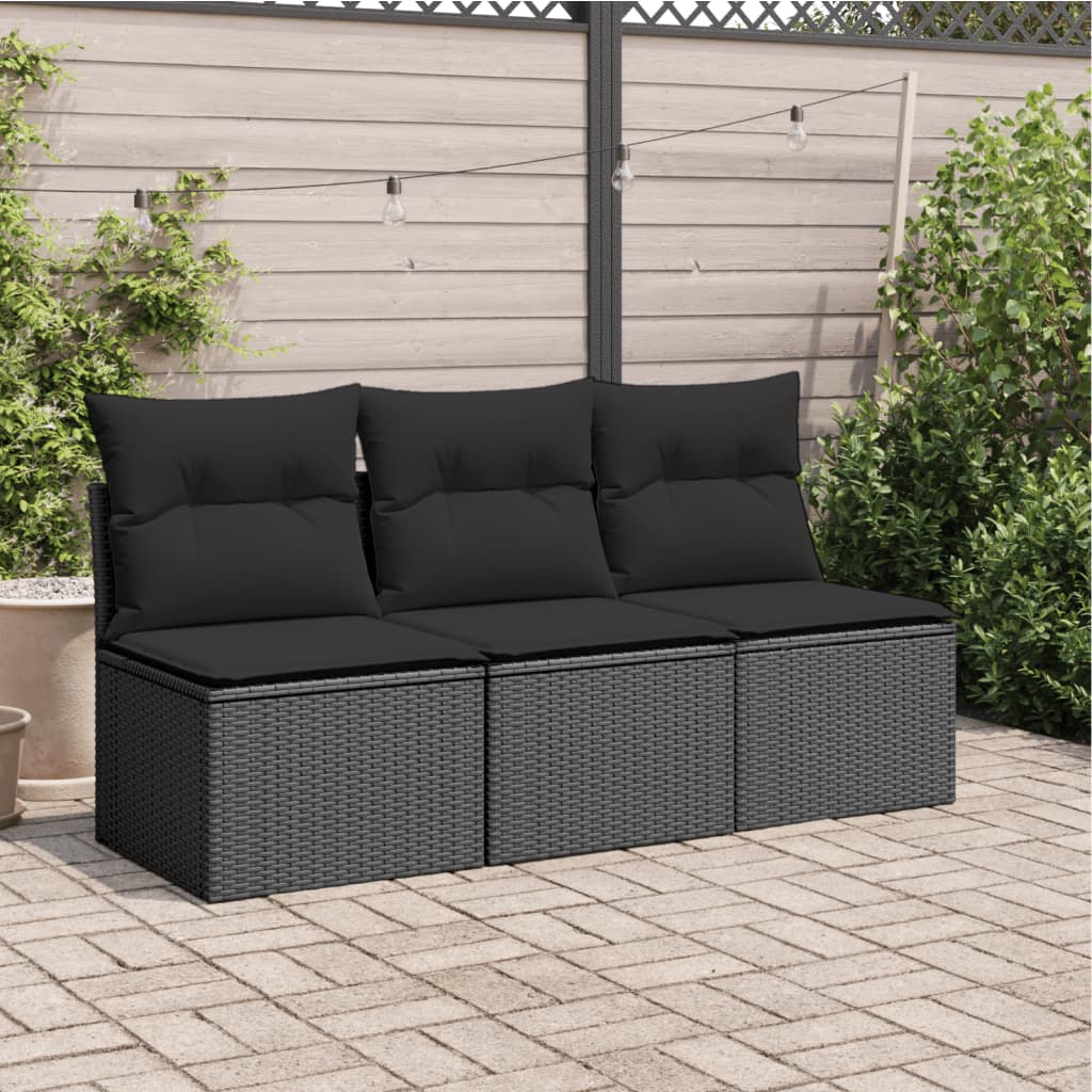 3 -seat -Gartensofa mit Ratan PE -Kissen in Schwarz