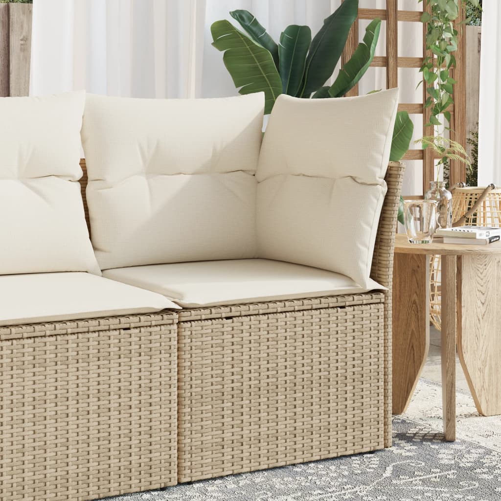 Vetonek Sillón de esquina de jardín con cojines ratán sintético beige