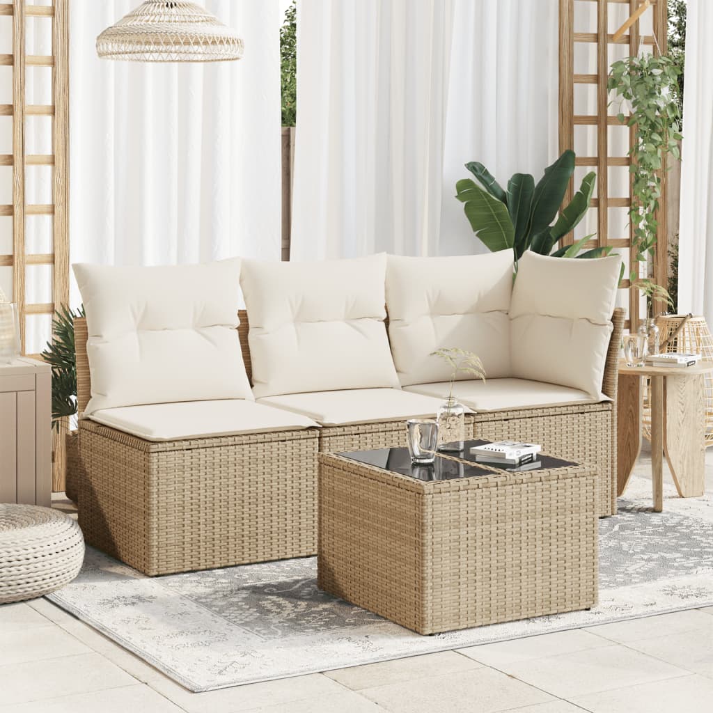 Mesa de jardín superficie de vidrio ratán PE beige 55x55x37 cm - Vetonek