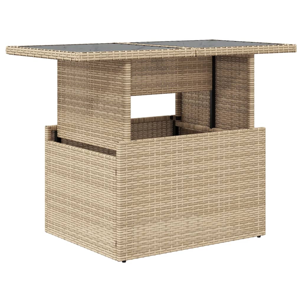 Mesa de jardín superficie de vidrio ratán PE beige 100x55x73 cm - Vetonek