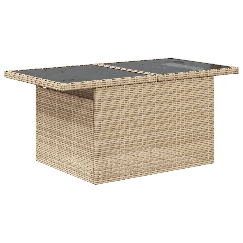 Mesa de jardín superficie de vidrio ratán PE beige 100x55x73 cm - Vetonek