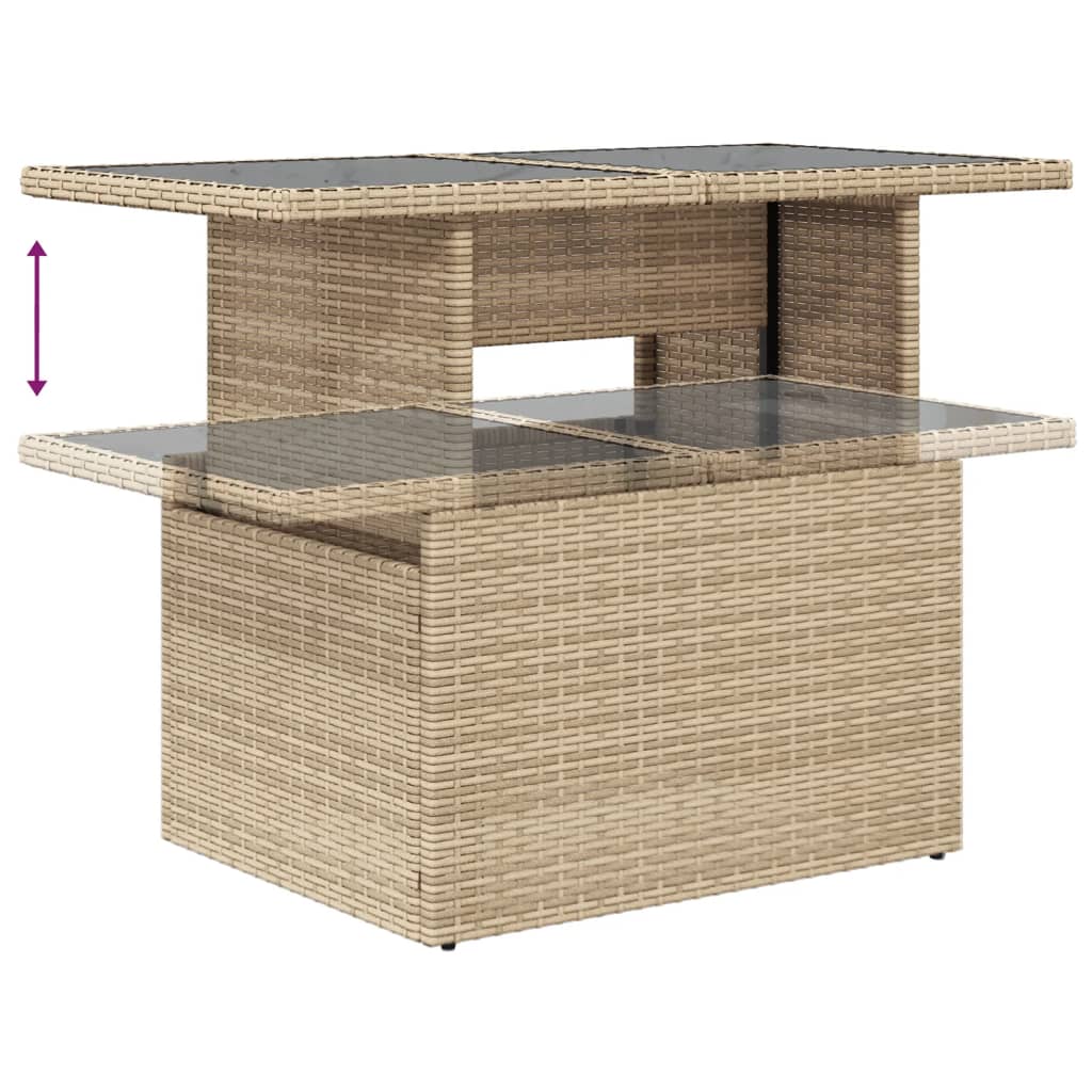 Mesa de jardín superficie de vidrio ratán PE beige 100x55x73 cm - Vetonek