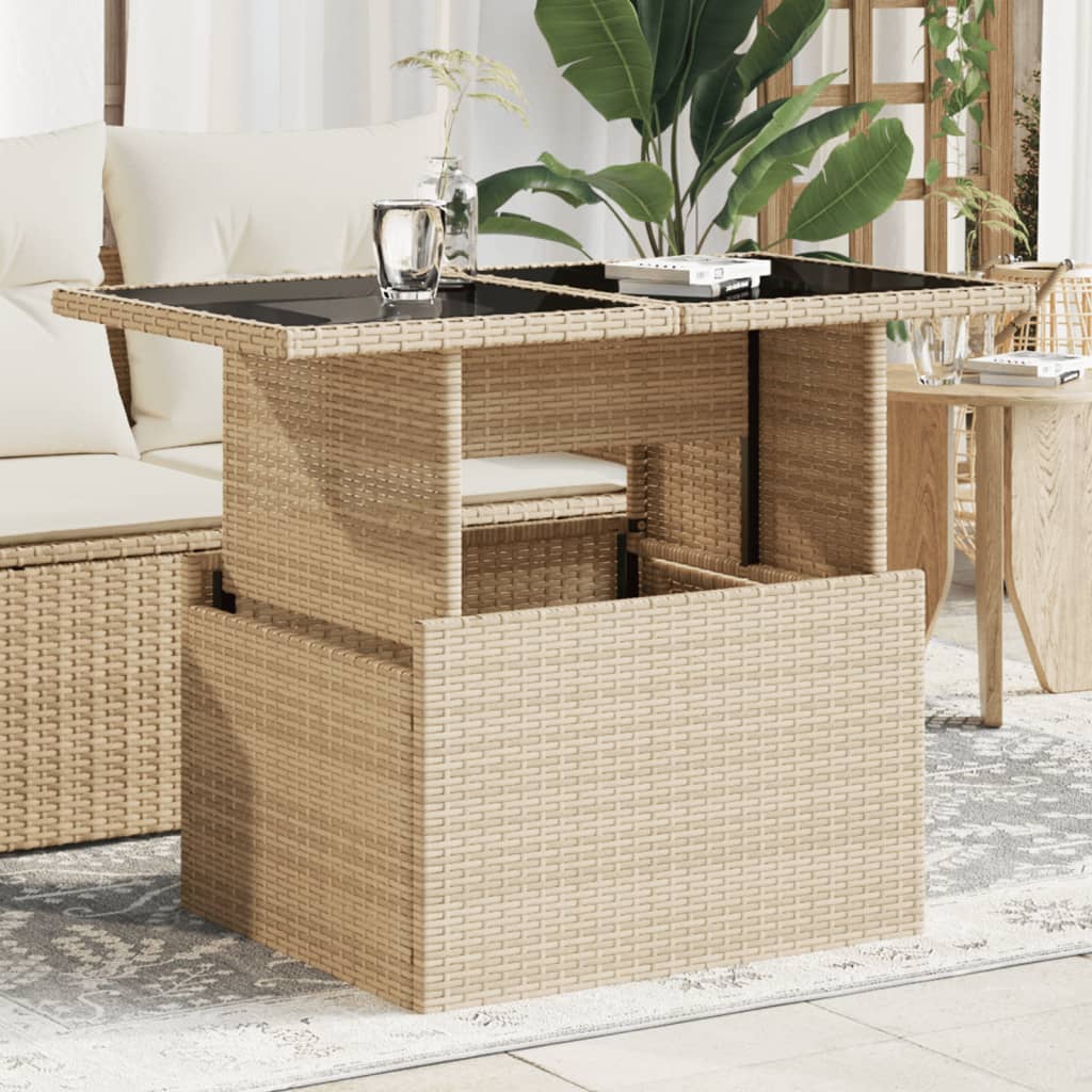 Mesa de jardín superficie de vidrio ratán PE beige 100x55x73 cm - Vetonek