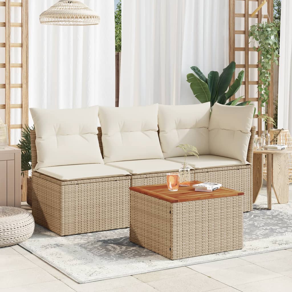 Mesa de jardín ratán sintético madera acacia beige 55x55x37 cm - Vetonek