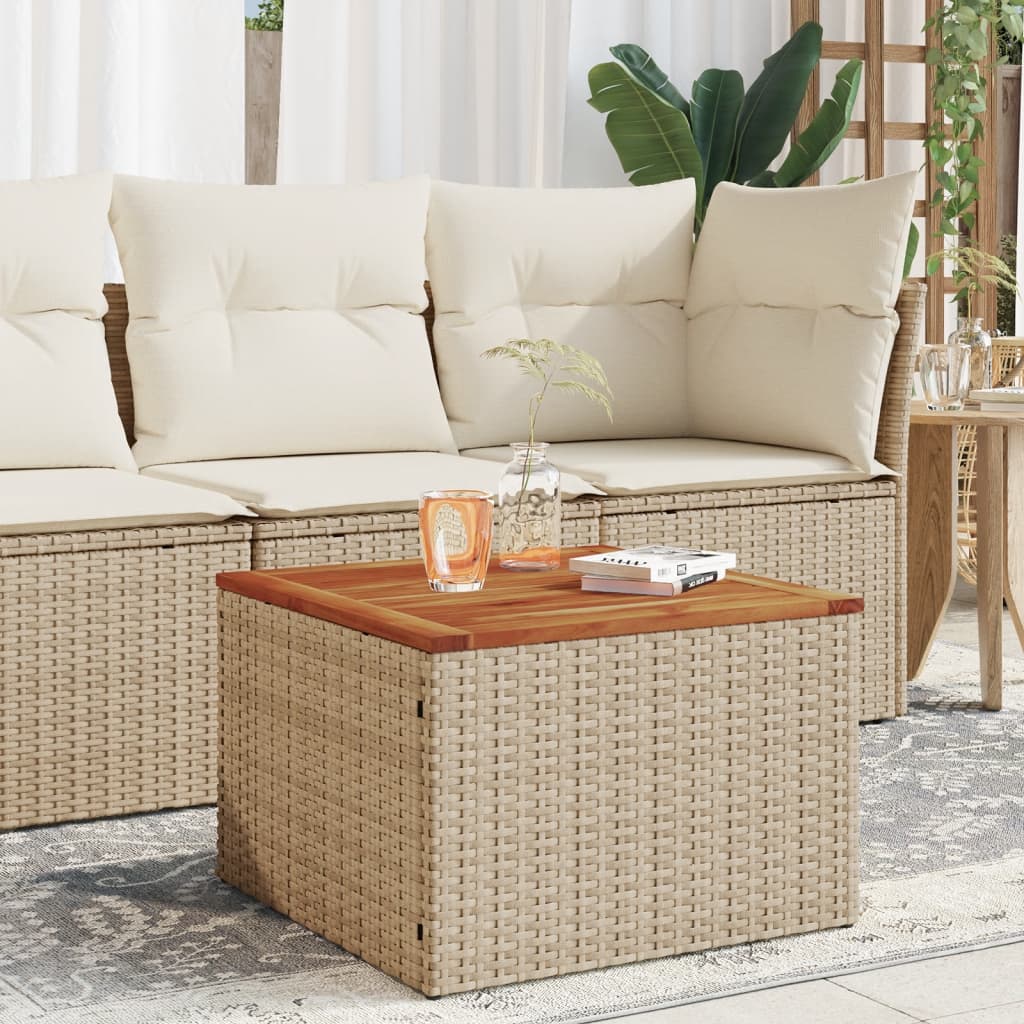 Vetonek Mesa de jardín ratán sintético madera acacia beige 55x55x37 cm