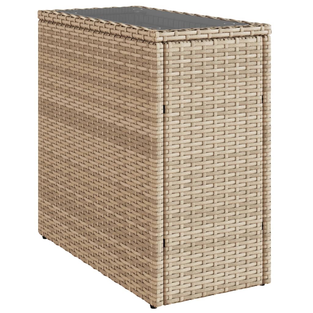 Mesa auxiliar jardín tapa vidrio ratán PE beige 58x27,5x55 cm