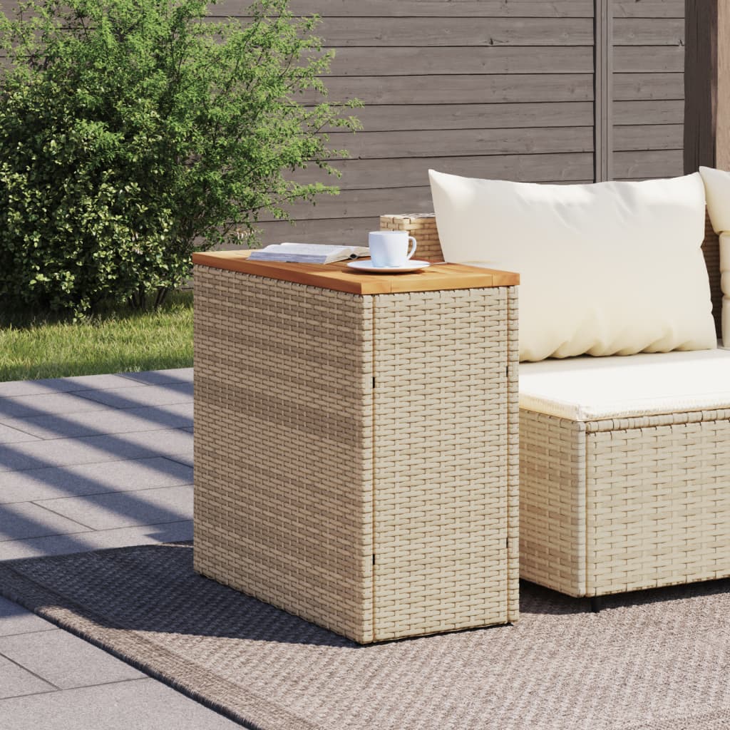 Mesa auxiliar jardín tapa madera ratán PE beige 58x27,5x55 cm