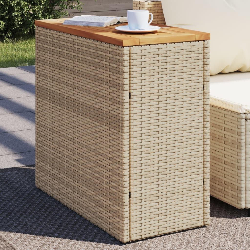 Vetonek Mesa auxiliar jardín tapa madera ratán PE beige 58x27,5x55 cm