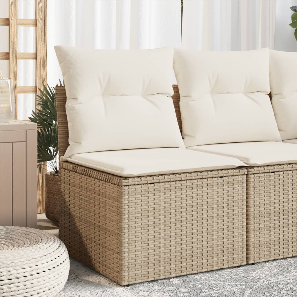 Vetonek Silla de jardín sin reposabrazos con cojines ratán PE beige