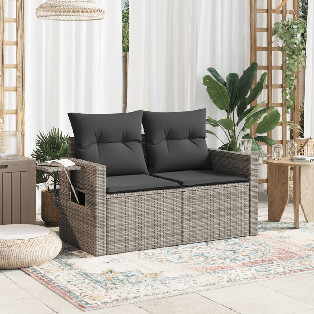 Sofá de jardim com almofadas 2 lugares rattan sintético cinza v5080 - Vetonek