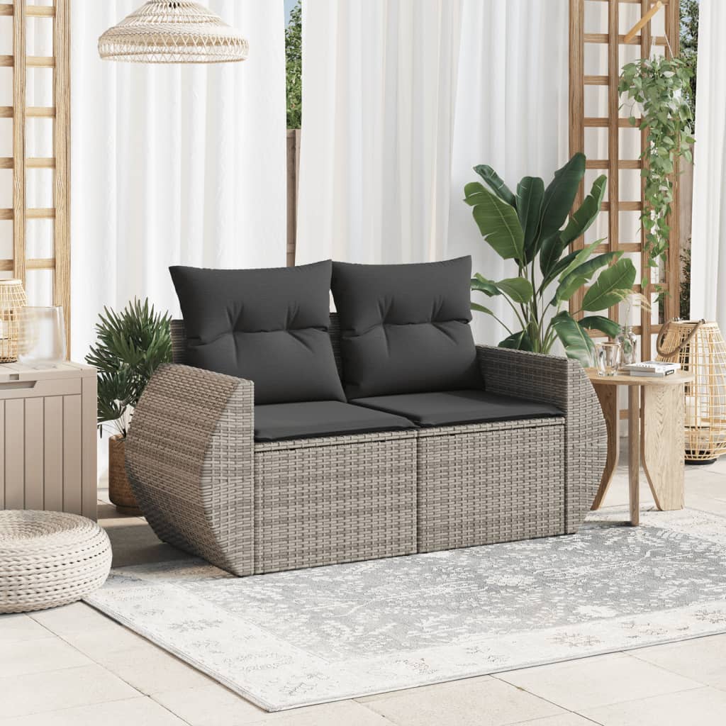 Sofá de jardim com almofadas 2 lugares rattan sintético cinza v5097 - Vetonek
