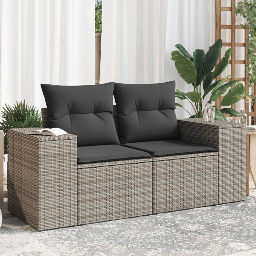 Sofá de jardim com almofadas 2 lugares rattan sintético cinza v5103 Vetonek