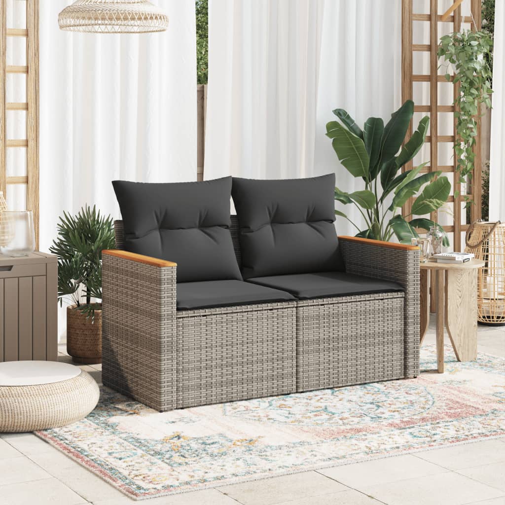 Sofá de jardim com almofadas 2 lugares rattan sintético cinza v5134 - Vetonek
