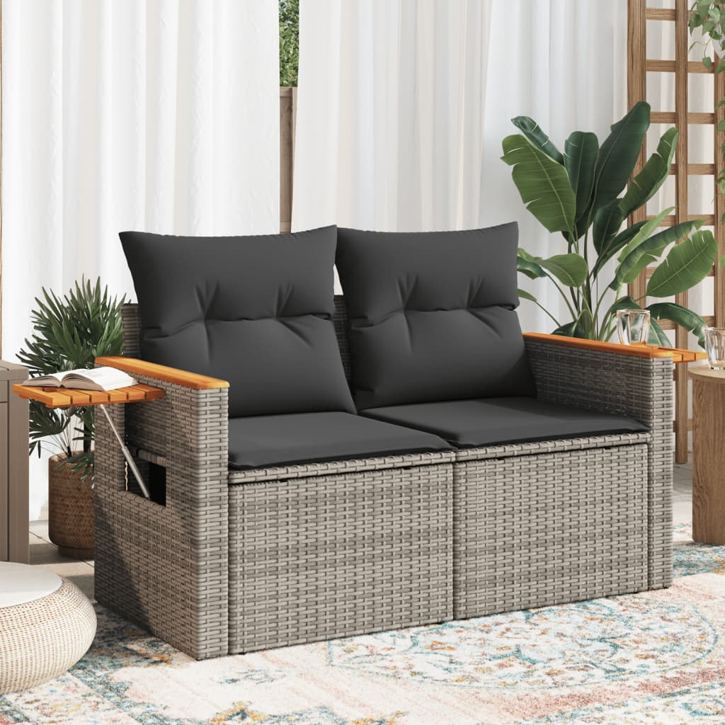Sofá de jardim com almofadas 2 lugares rattan sintético cinza v5141 Vetonek