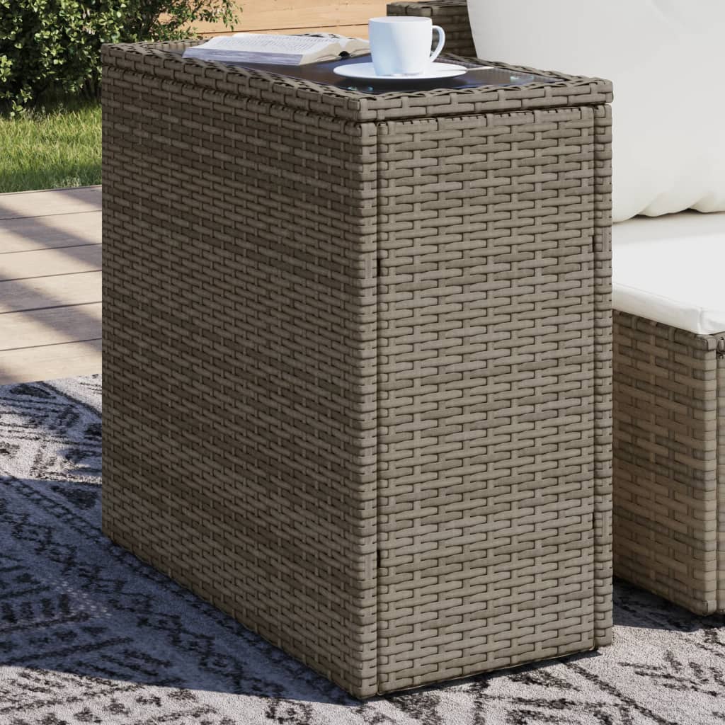 Vetonek Mesa auxiliar jardín tapa vidrio ratán PE gris 58x27,5x55 cm