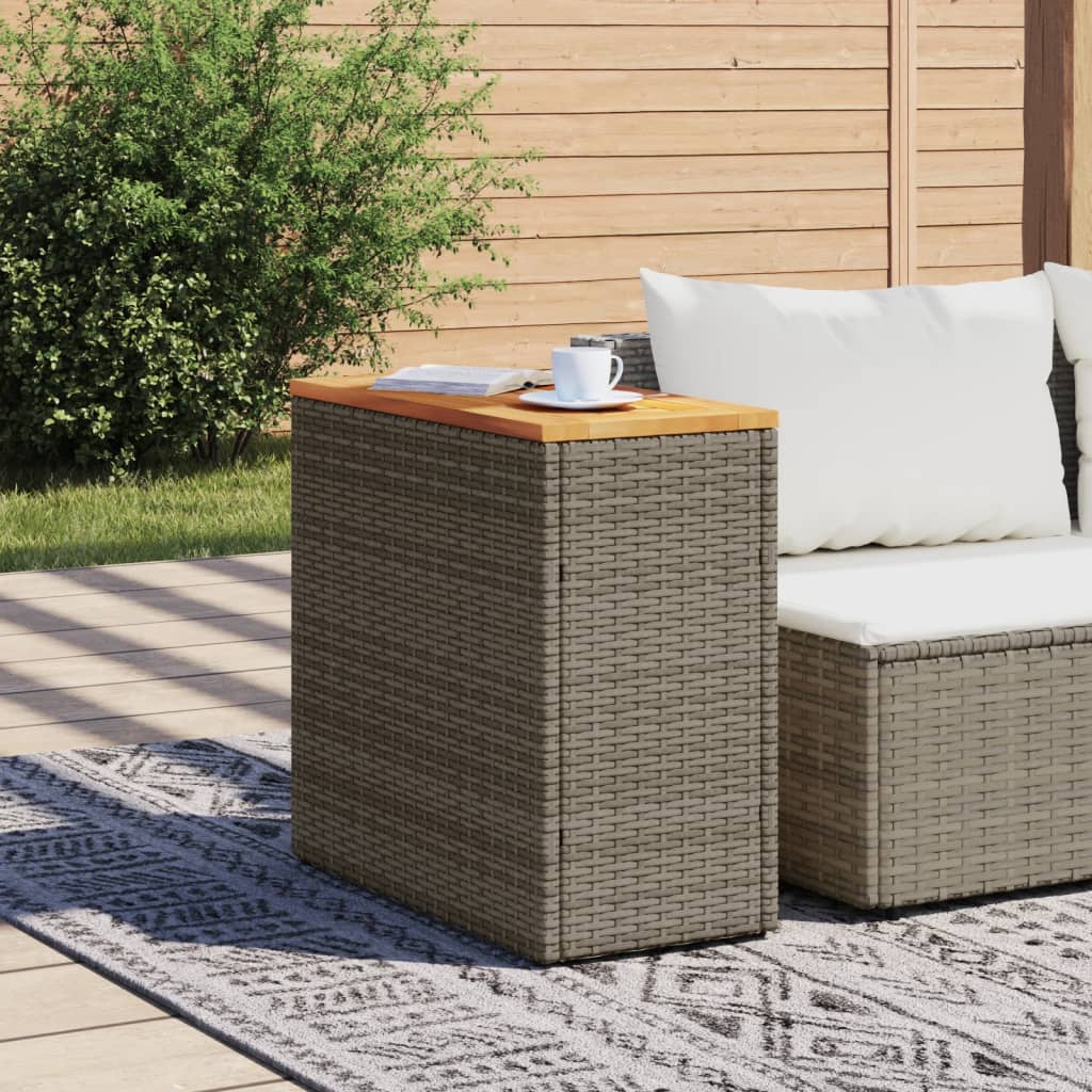 Mesa auxiliar jardín tapa madera ratán PE gris 58x27,5x55 cm - Vetonek