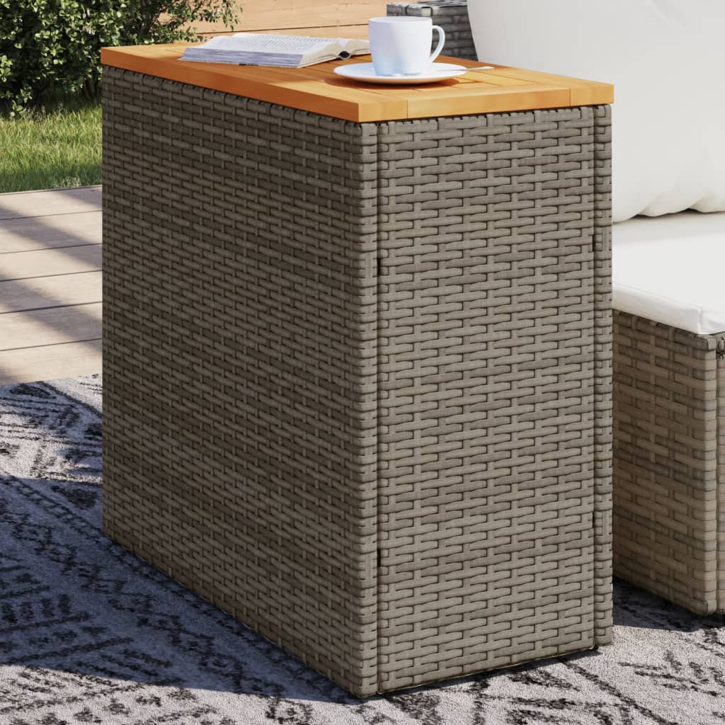 Vetonek Mesa auxiliar jardín tapa madera ratán PE gris 58x27,5x55 cm