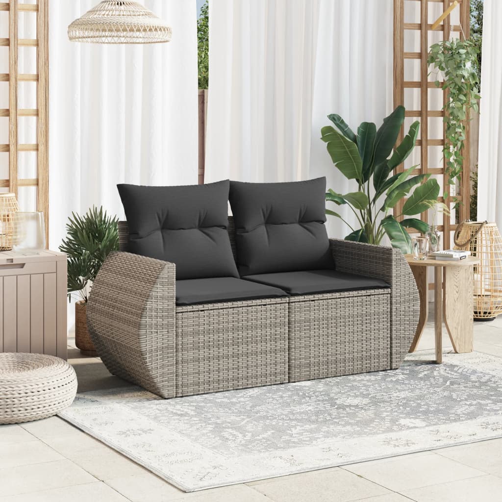 Sofá de jardim com almofadas 2 lugares rattan sintético cinza v5271 - Vetonek