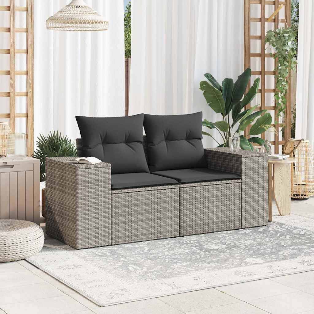 Sofá de jardim com almofadas 2 lugares rattan sintético cinza v5288 - Vetonek