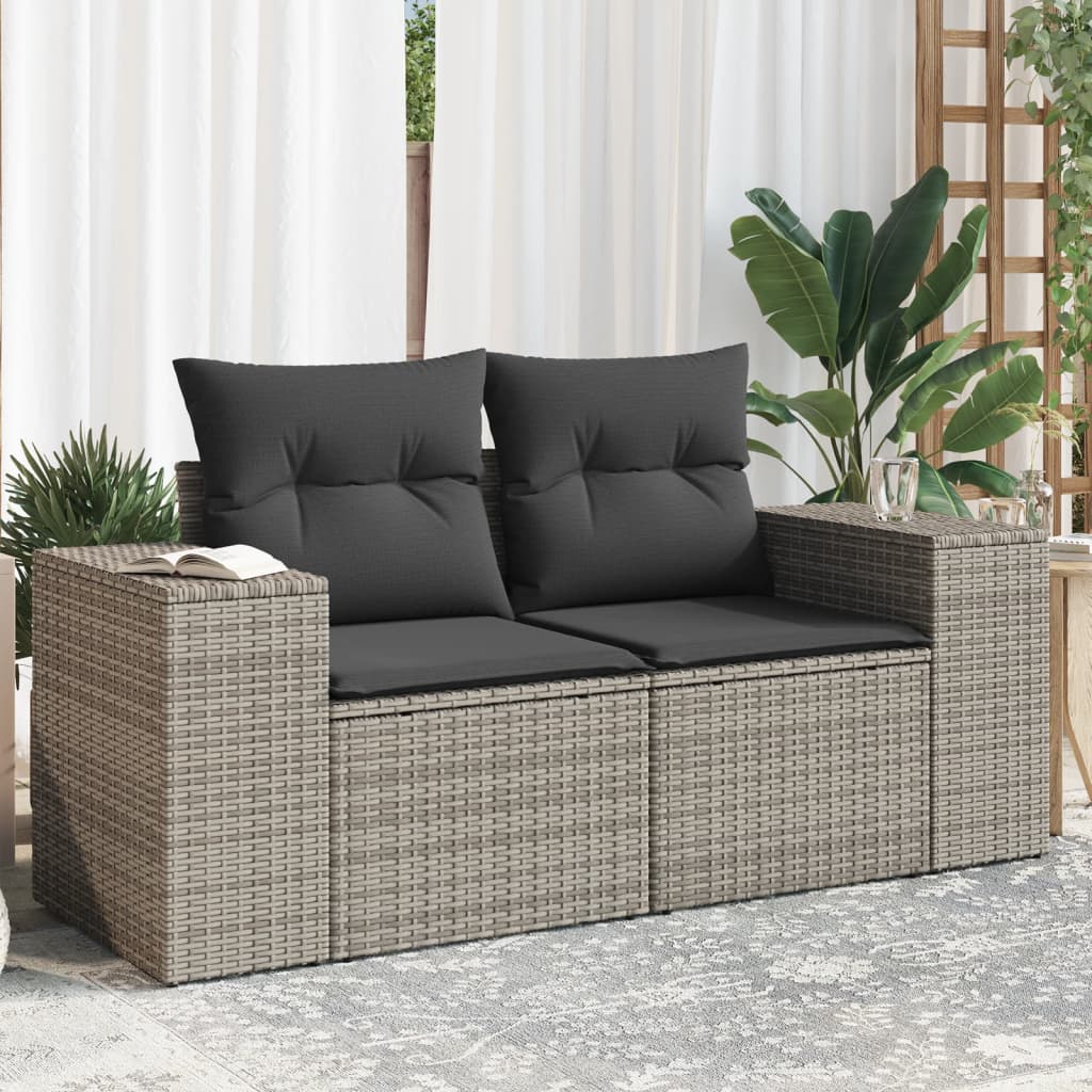 Sofá de jardim com almofadas 2 lugares rattan sintético cinza v5288 Vetonek