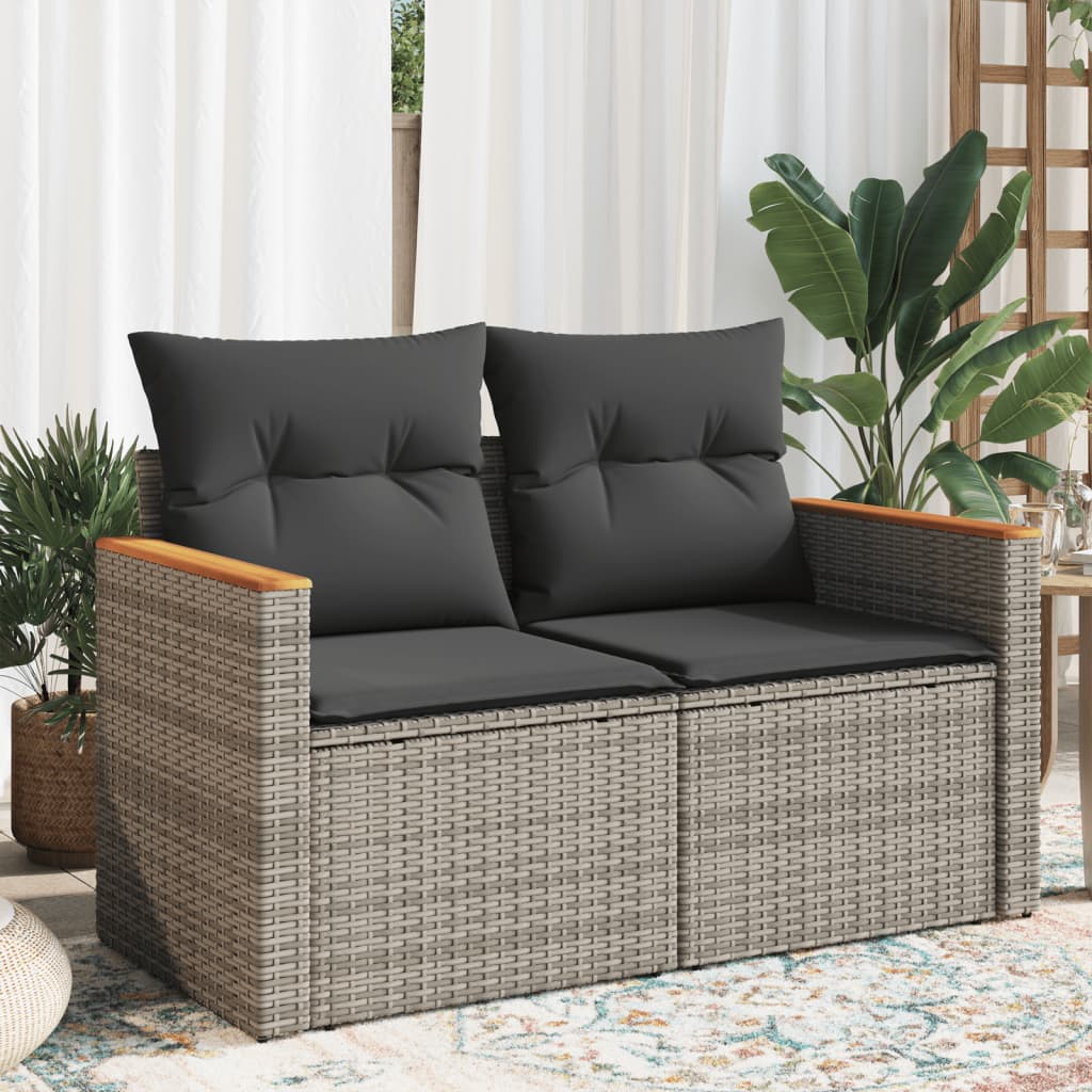 Sofá de jardim com almofadas 2 lugares rattan sintético cinza v5295 Vetonek