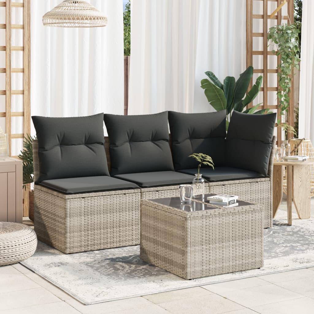 Mesa jardín superficie vidrio ratán PE gris claro 55x55x37 cm - Vetonek