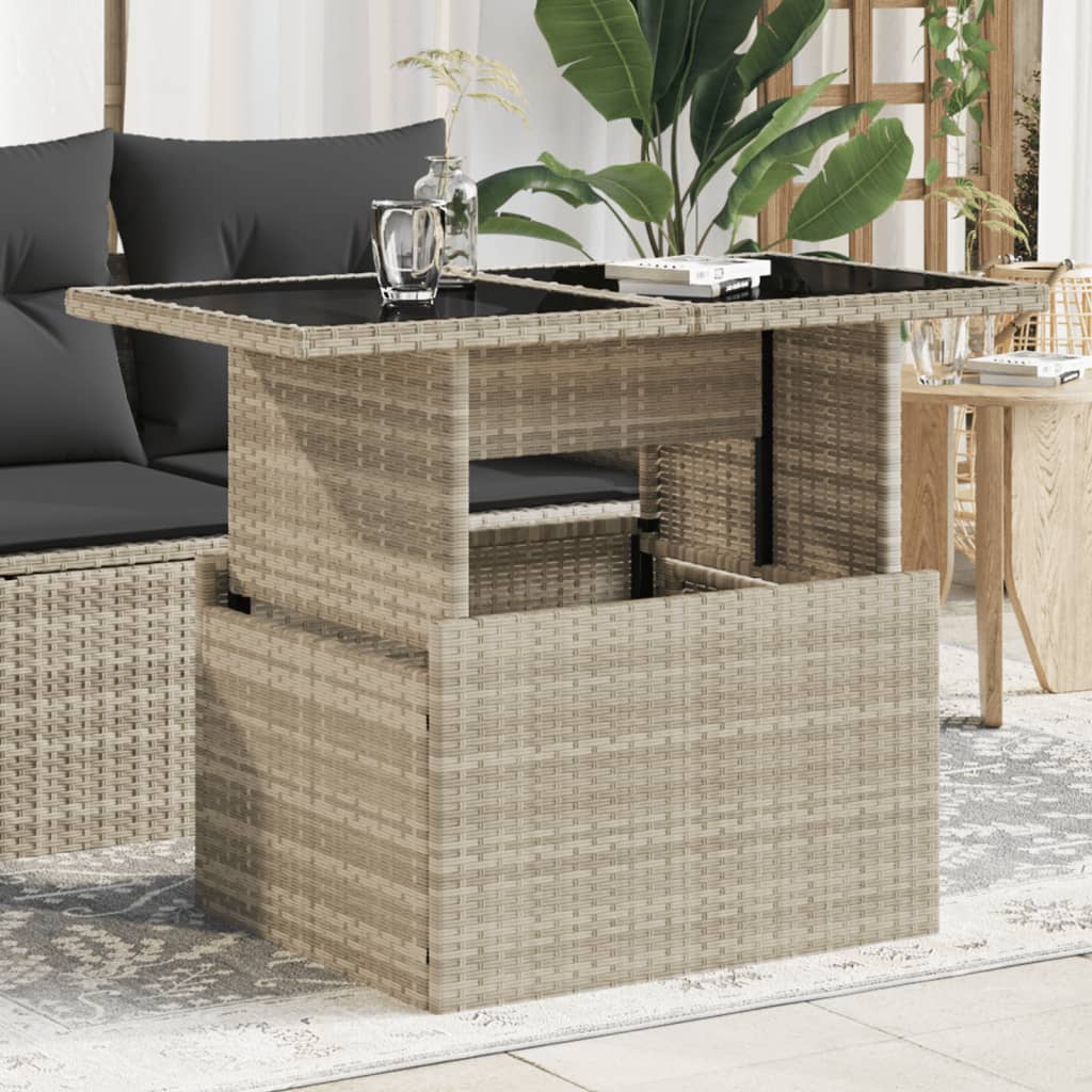 Mesa jardín superficie vidrio ratán PE gris claro 100x55x73 cm - Vetonek