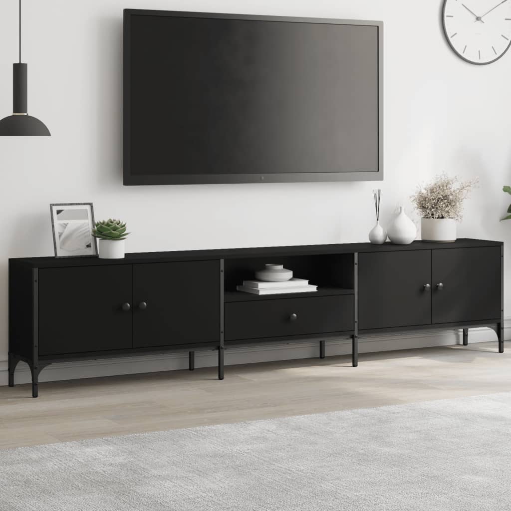 Vetonek Mueble de TV con cajón madera de ingeniería negro 200x25x44 cm