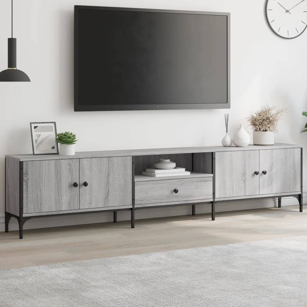 Vetonek Mueble de TV cajón madera ingeniería gris Sonoma 200x25x44 cm