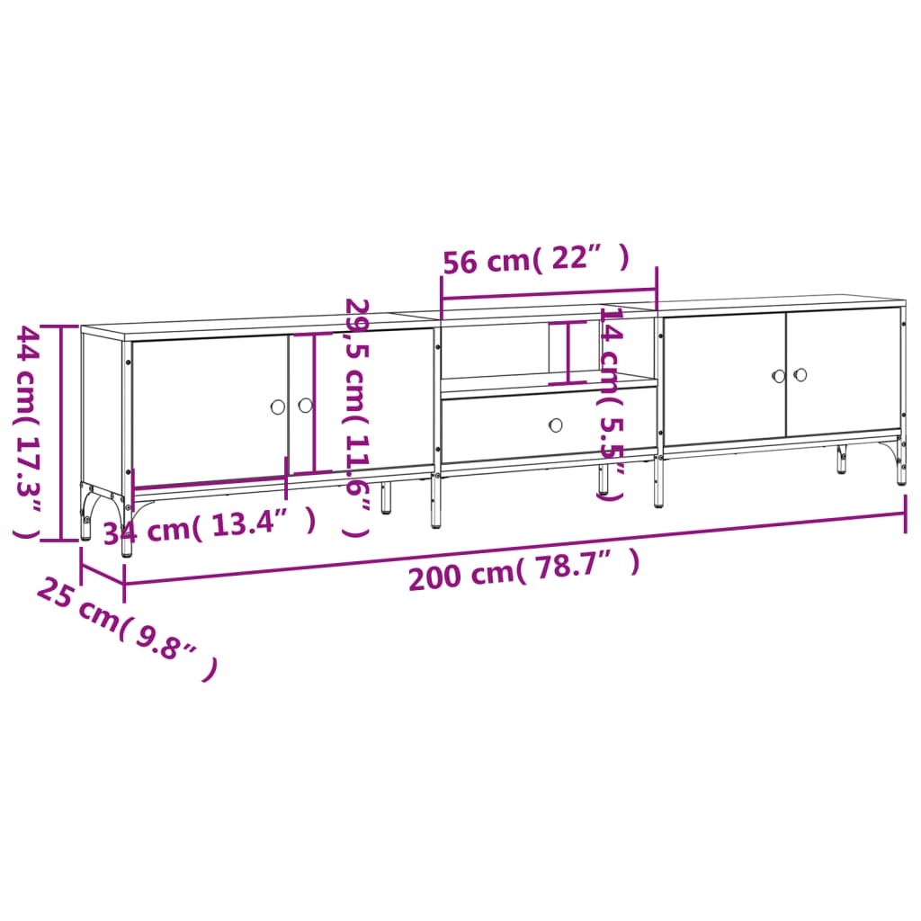 Mueble de TV cajón madera sintetizada Nexus gris Sonoma 200x25x44 cm