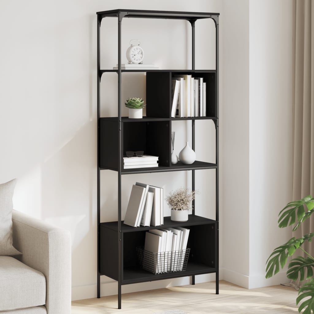 Vetonek Librería 5 estantes madera de ingeniería negro 76x33x188,5 cm