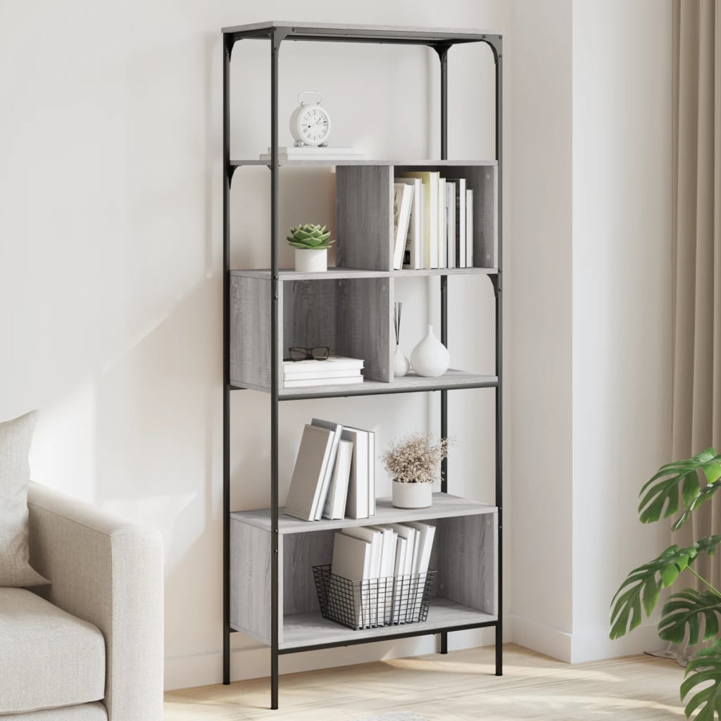 Vetonek Librería 5 estantes madera ingeniería gris Sonoma 76x33x188,5cm