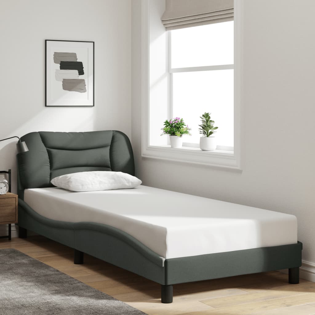 Vetonek Estructura de cama sin colchón tela gris oscuro 90x190 cm