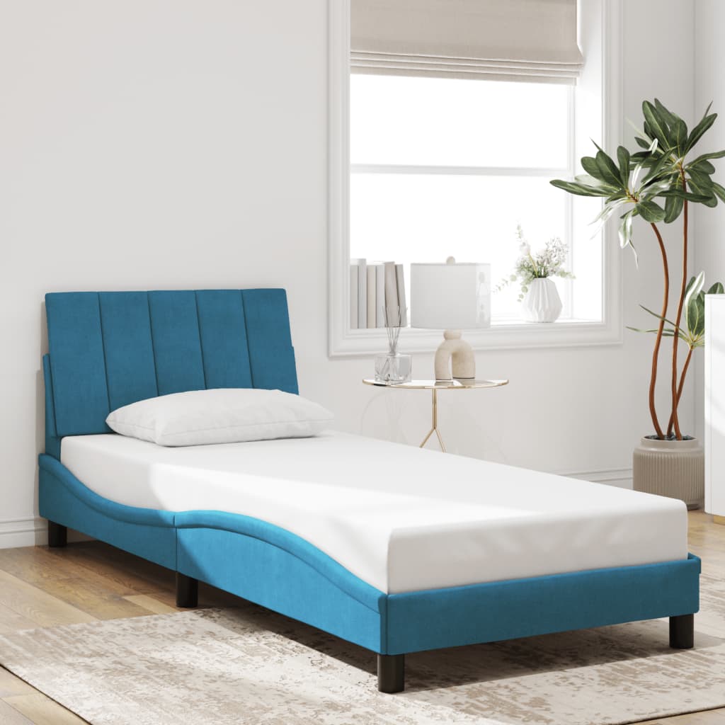 Vetonek Estructura cama con cabecero terciopelo azul 90x190 cm