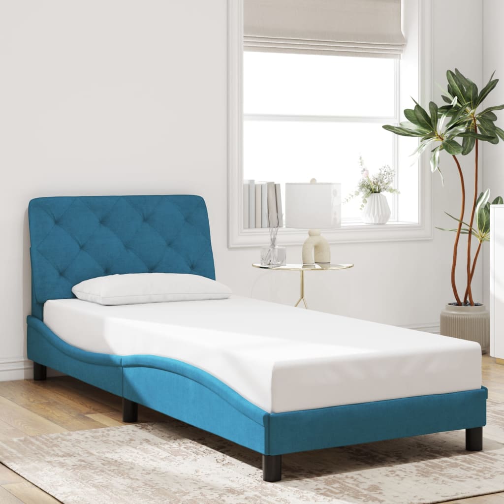 Vetonek Estructura cama con cabecero terciopelo azul 90x190 cm