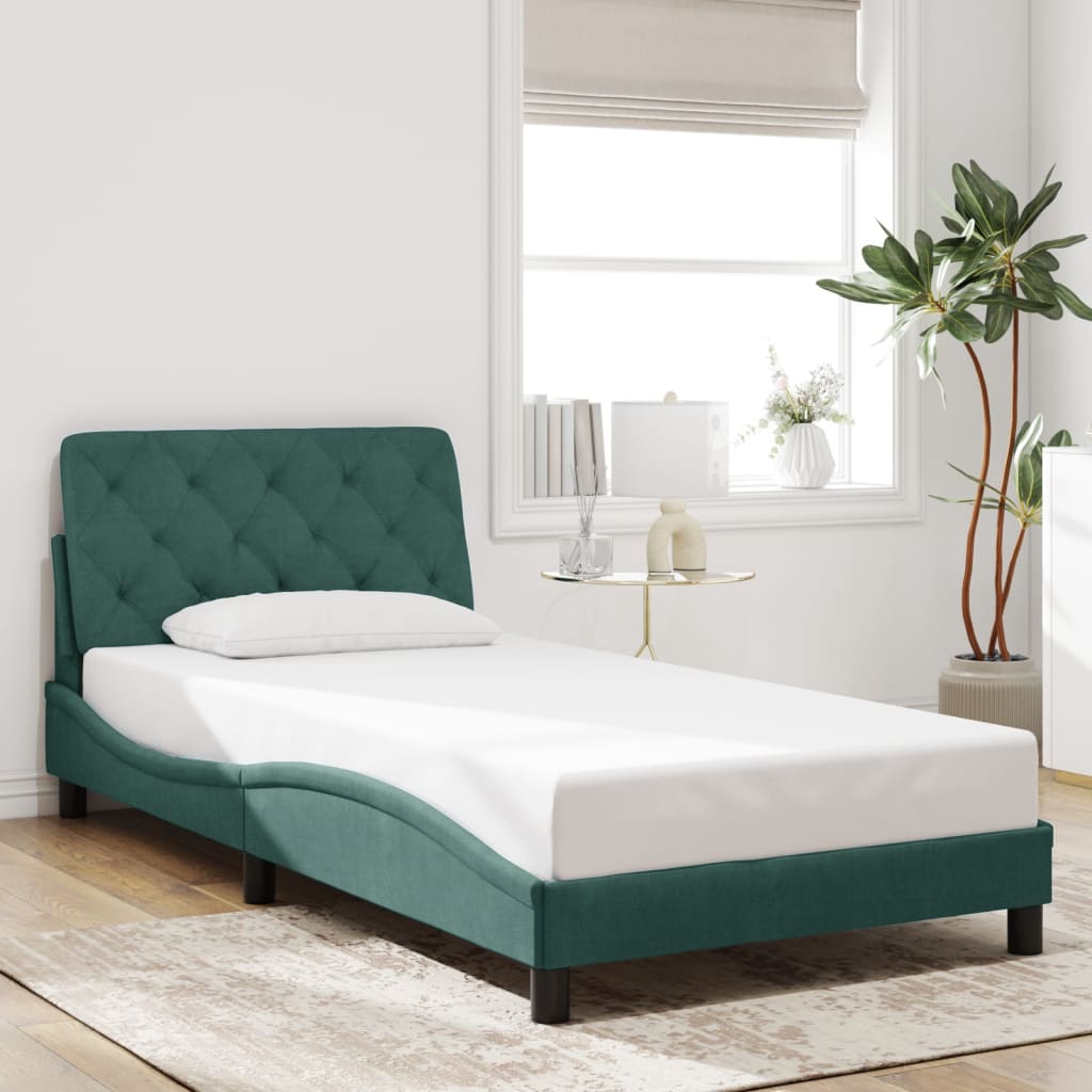 Vetonek Estructura cama sin colchón terciopelo verde oscuro 100x200 cm