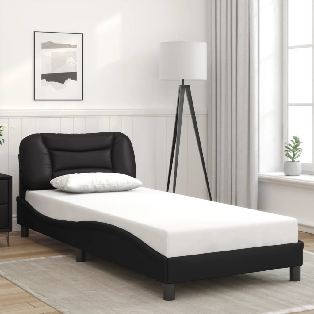 Vetonek Estructura de cama sin colchón cuero sintético negro 90x190 cm