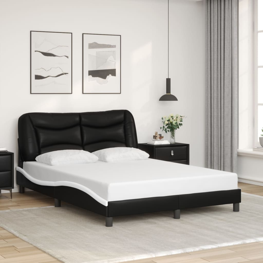 Vetonek Estructura cama cabecero cuero sintético negro blanco 120x200cm