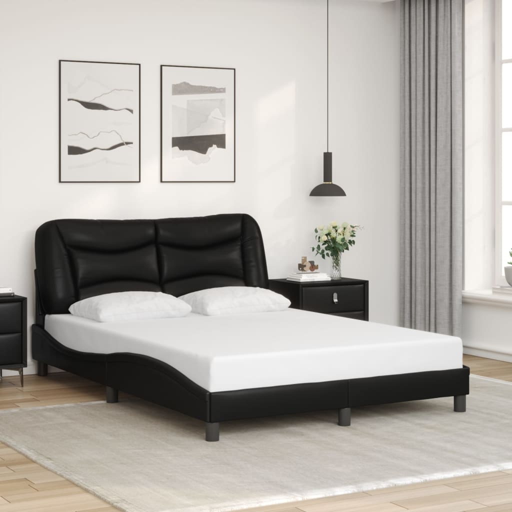 Vetonek Estructura de cama sin colchón cuero sintético negro 140x190 cm