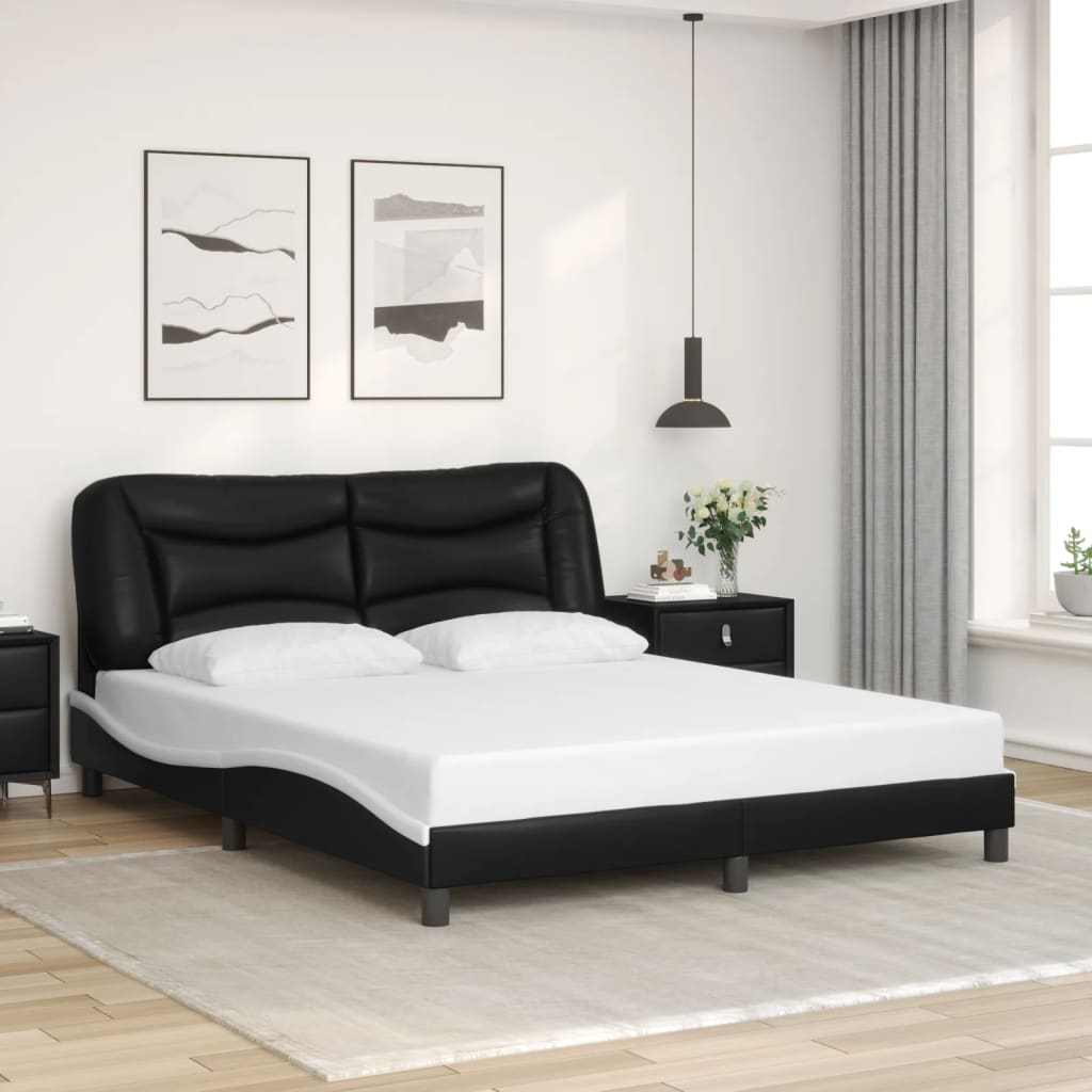 Vetonek Estructura cama cabecero cuero sintético negro blanco 160x200cm